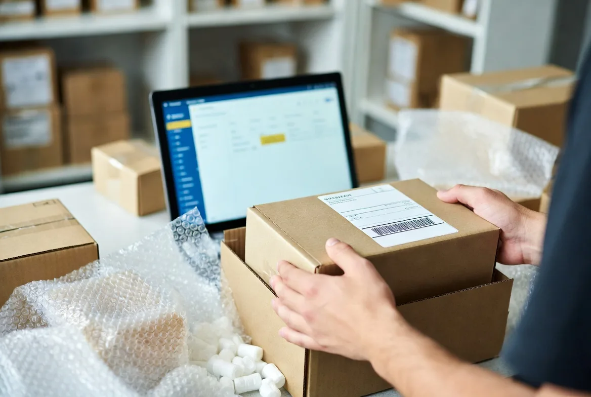 packing ecommerce order in warehouse