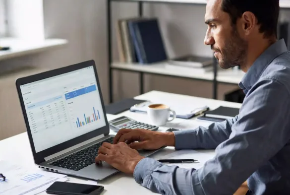 Ecommerce business owner managing financial records on a laptop