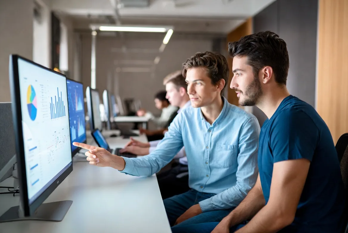 IT team reviewing service desk performance and improving processes