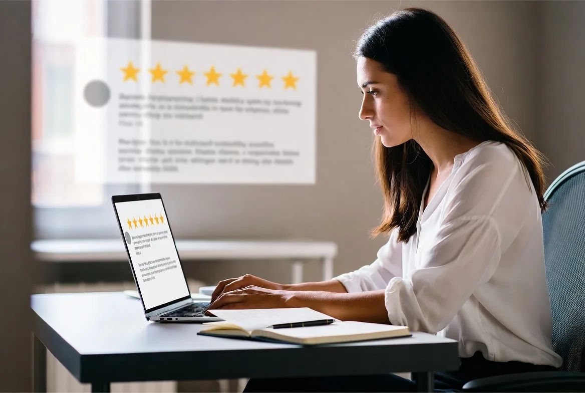 Business owner reviewing customer feedback to improve service