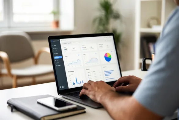 ecommerce SEO analytics on laptop with traffic growth charts