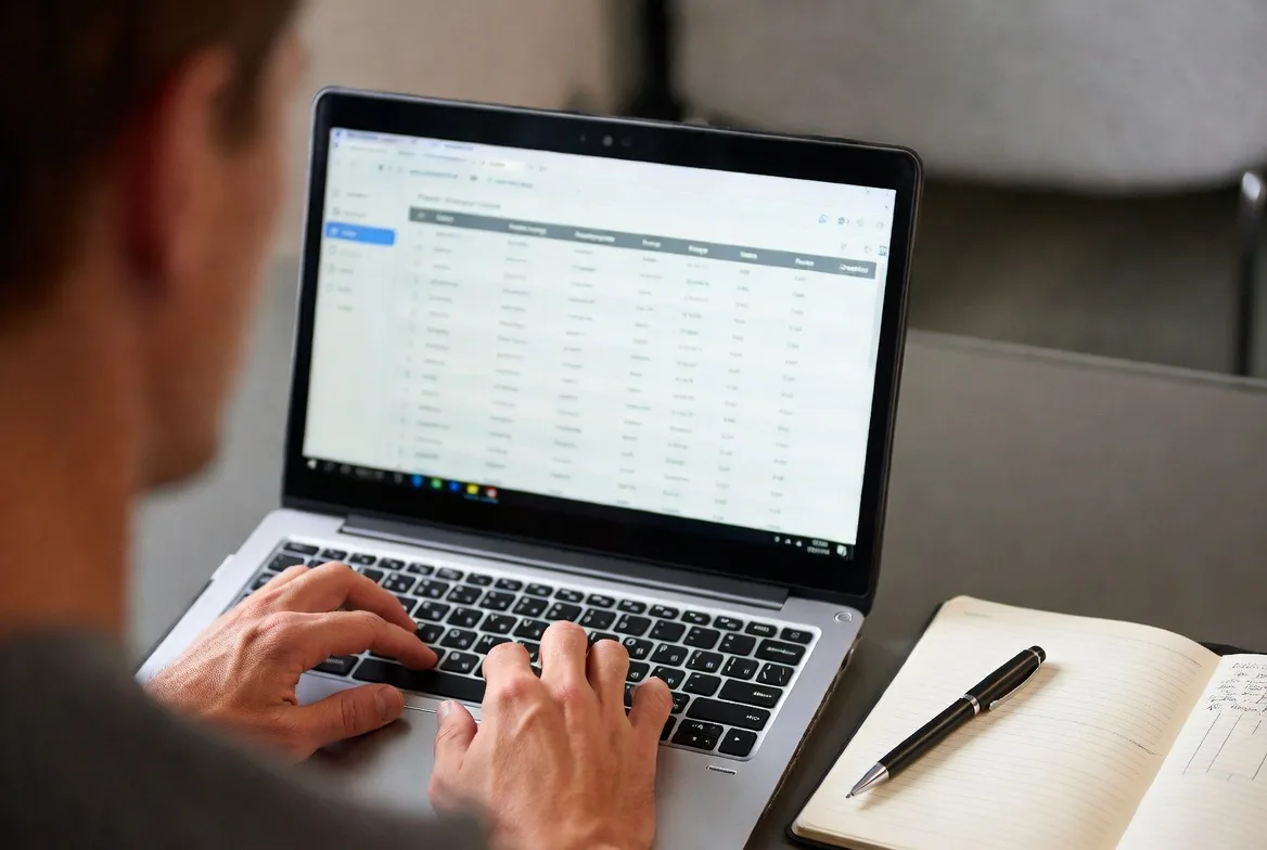 analyzing ecommerce keywords and search data on laptop