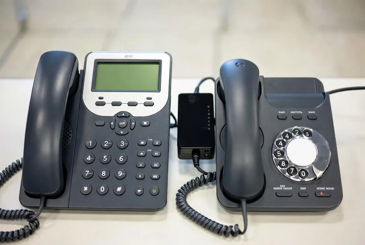 Comparison between VoIP desk phone and analog phone with adapter