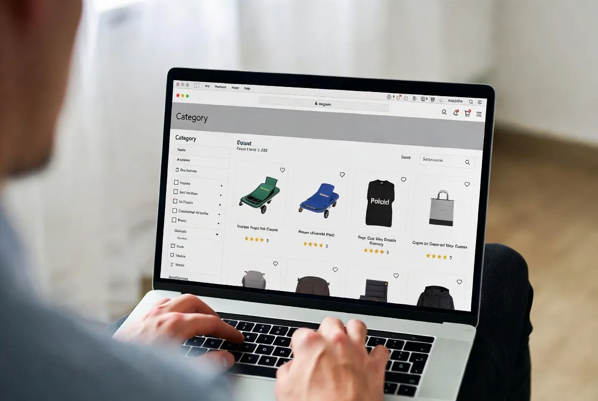 ecommerce category page with product grid and filters