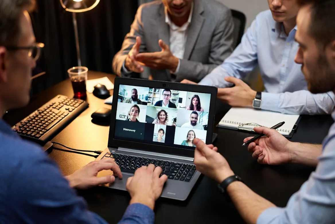 IT support team collaborating remotely via video call