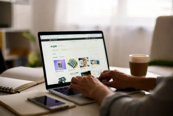 building ecommerce website on laptop at home office