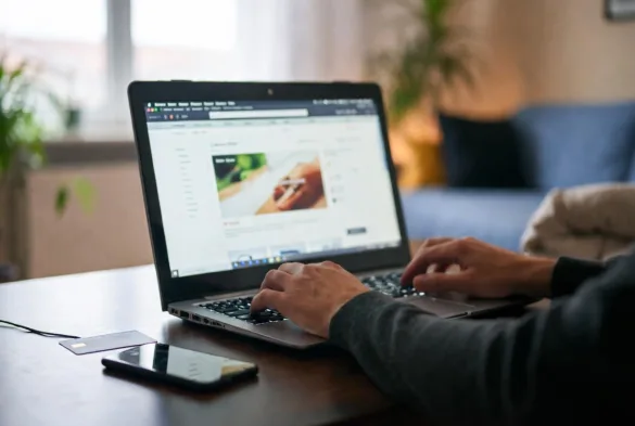 person shopping online using laptop and credit card