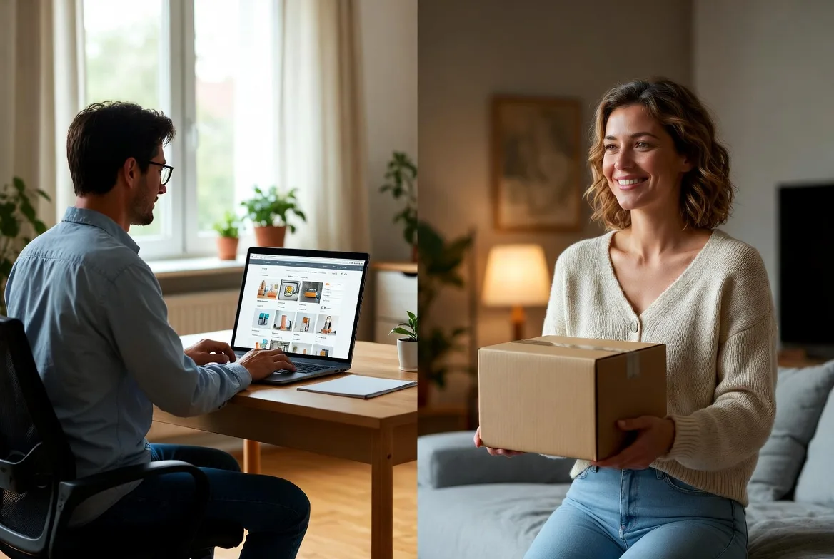 ecommerce business model showing online selling and delivery